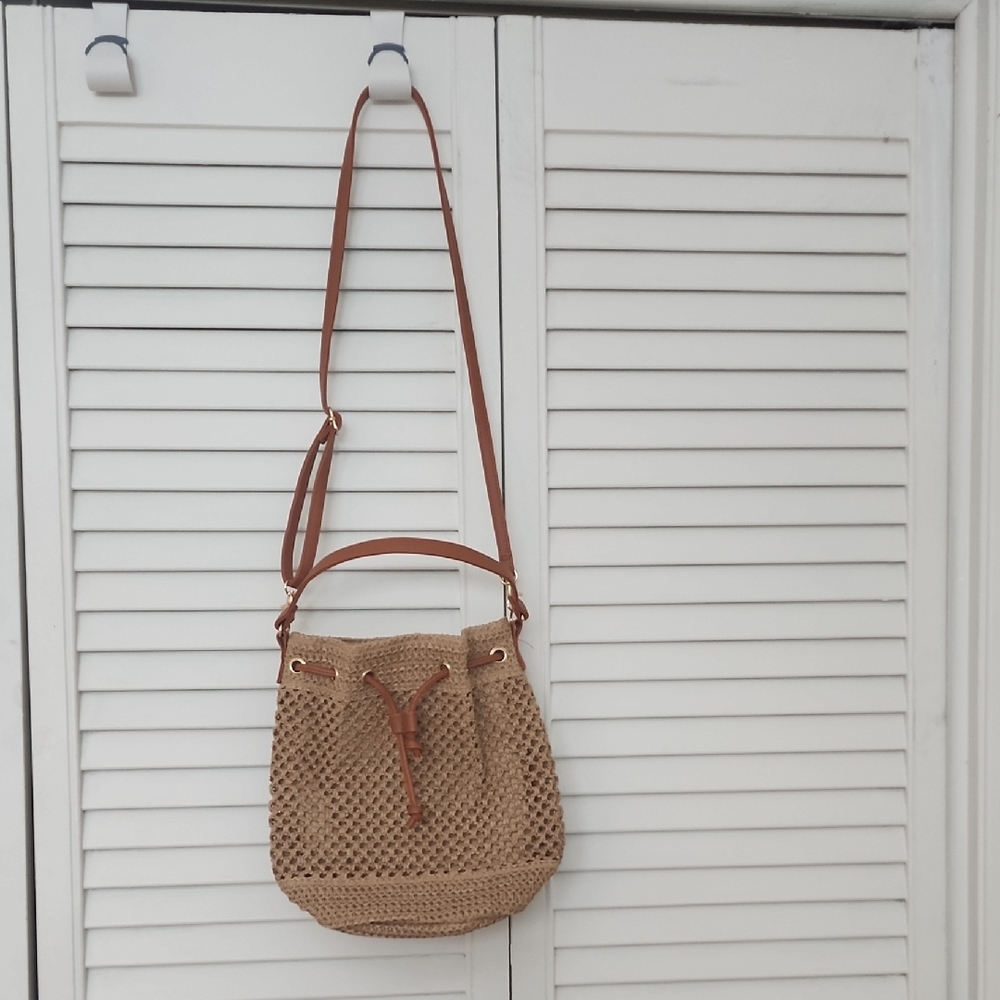 Tan Woven Bucket Bag